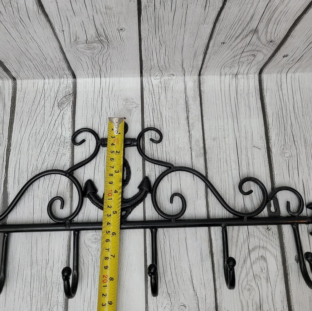 Vintage Cast Iron Anchor & Scroll Work 6 Coat Hook Wall Hanging Sculpture